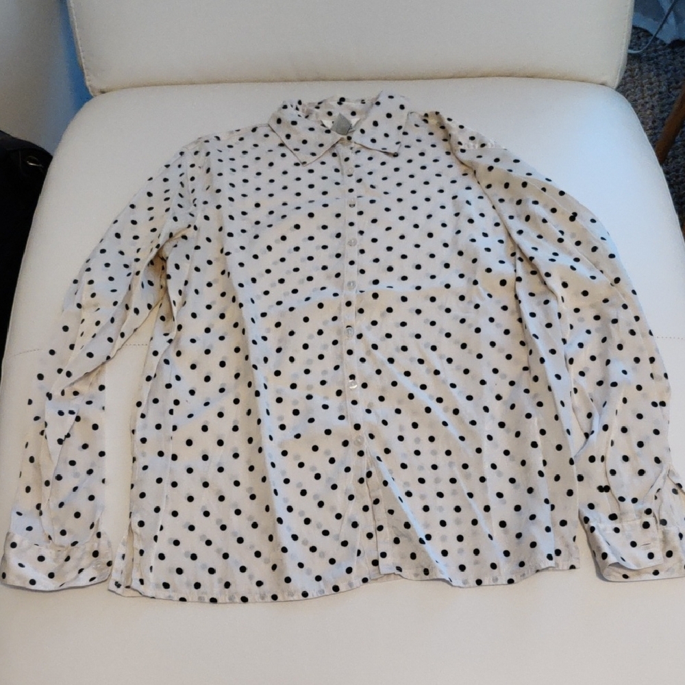 SLB 100% Silk M Polka Dot Button-Up Shirt